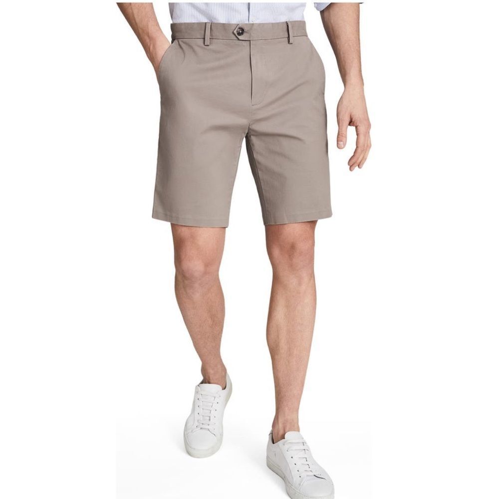 REISS‎ Wicket Cotton Blend Chino Shorts, Flat Front, Classic, Tan, Size 30, NWT